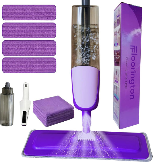FLOORINGTON Spray Mop for Floor Cleaning Wet & Dry Microfiber Mop with 550ML Refillable Bottle, 4 Washable Pads, 4 Microfibre Cloth and 1 Scraper Perfect for Home, Kitchen, Hardwood, Tile Floors PS08 - Floorington