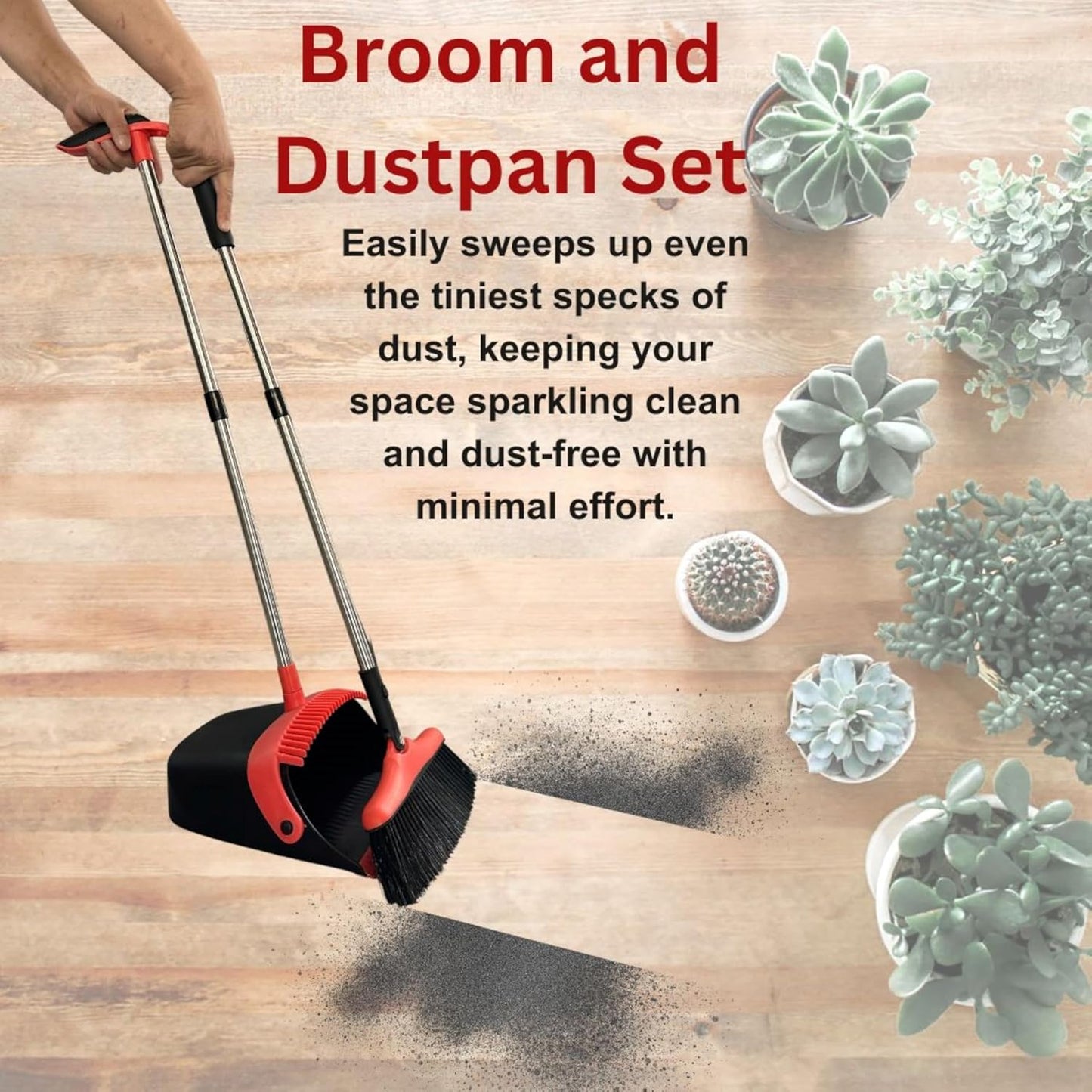 FLOORINGTON Long Handled Dustpan and Brush Set Upright Broom with Soft Bristles & Durable Dustpan for Indoor and Outdoor Cleaning Includes Free Mini Dustpan & Brush Set (Green & Black) - Floorington