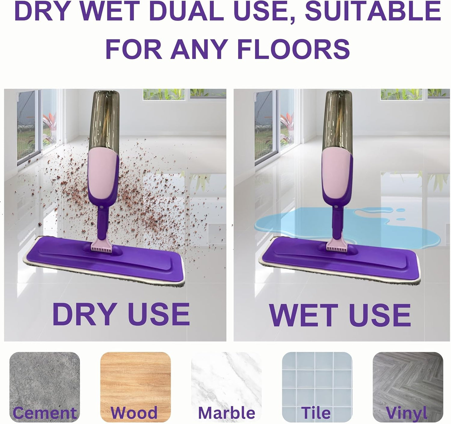 FLOORINGTON Spray Mop for Floor Cleaning Wet & Dry Microfiber Mop with 550ML Refillable Bottle, 4 Washable Pads, 4 Microfibre Cloth and 1 Scraper Perfect for Home, Kitchen, Hardwood, Tile Floors PS08 - Floorington