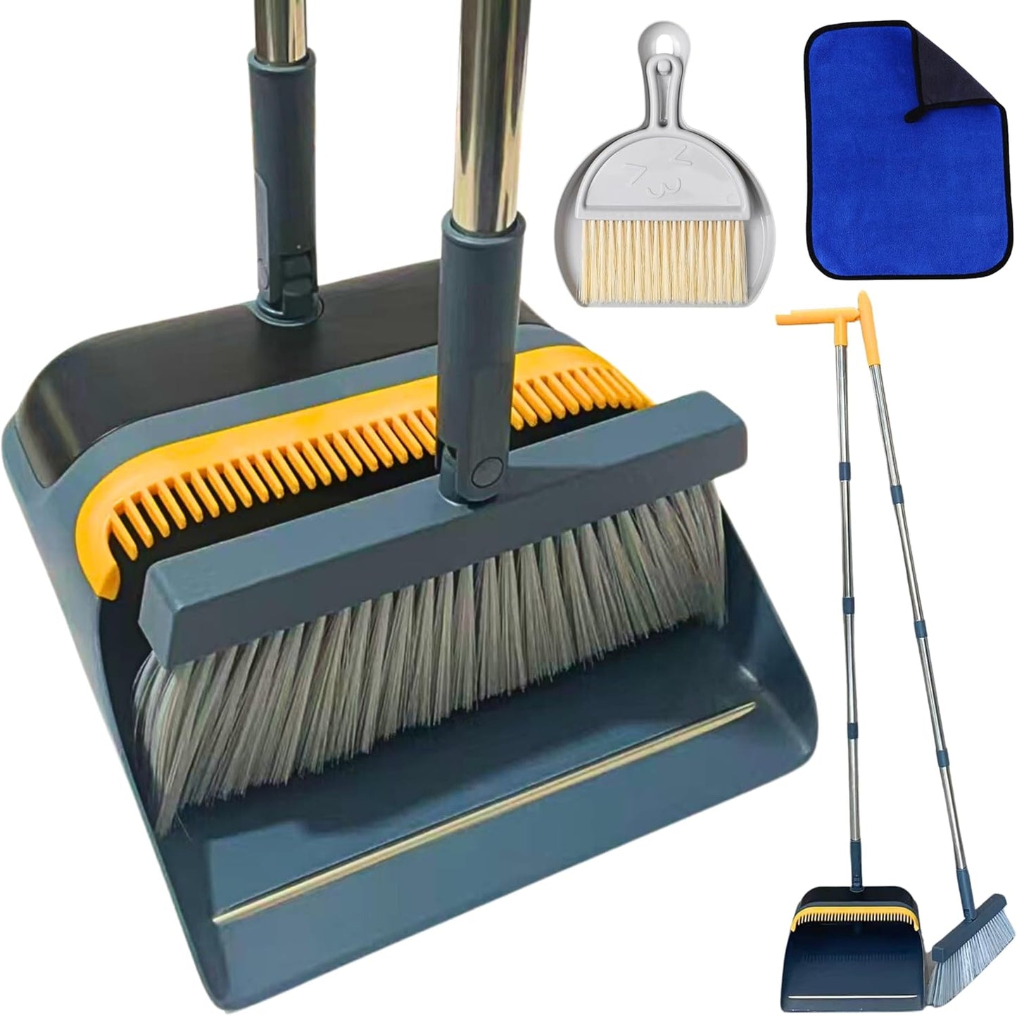 FLOORINGTON Long Handled Dustpan and Brush Set Upright Broom with Soft Bristles & Durable Dustpan for Indoor and Outdoor Cleaning Includes Free Mini Dustpan & Brush Set (Green & Black) - Floorington