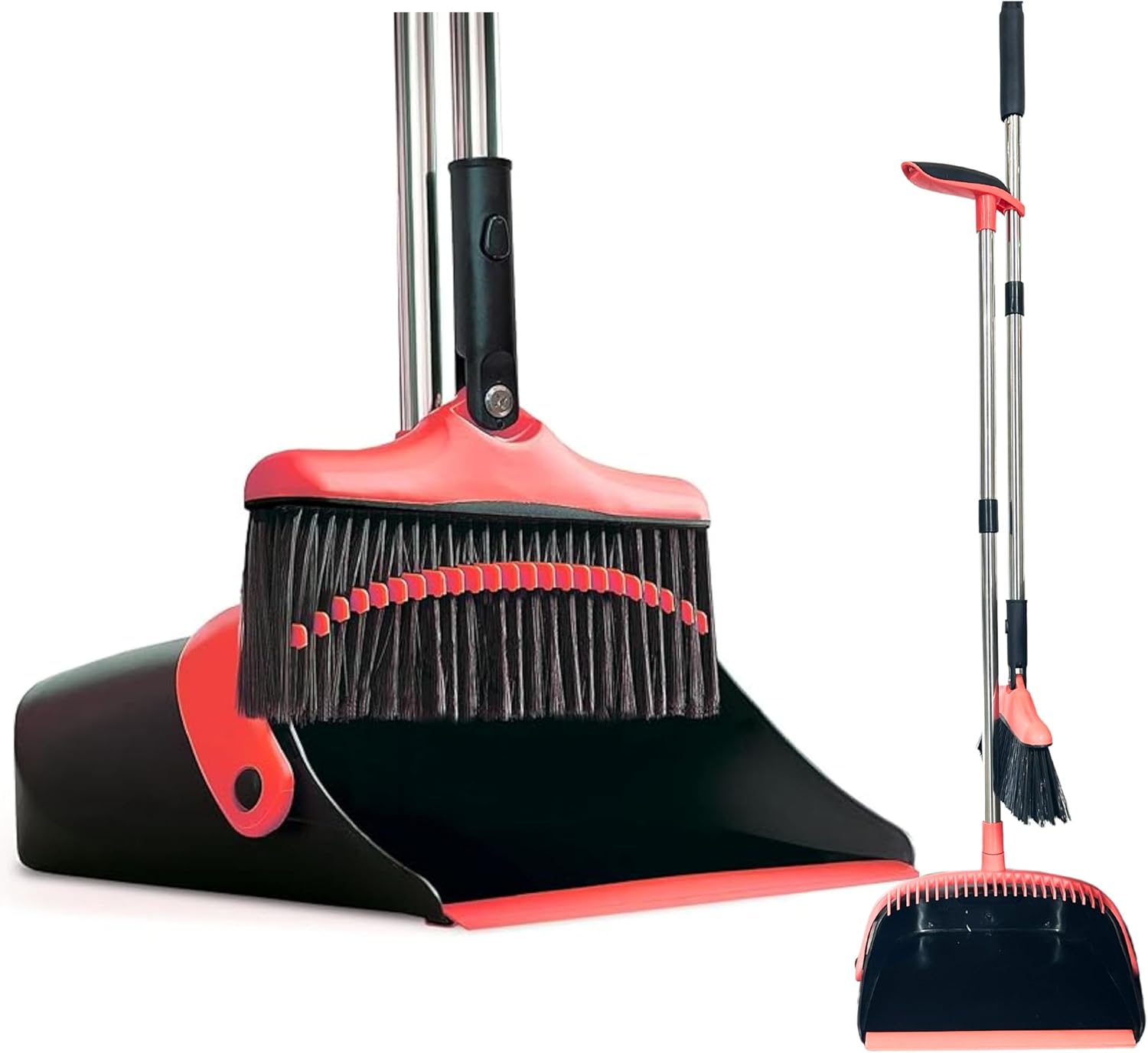 FLOORINGTON Long Handled Dustpan and Brush Set Upright Broom with Soft Bristles & Durable Dustpan for Indoor and Outdoor Cleaning Includes Free Mini Dustpan & Brush Set (Green & Black) - Floorington