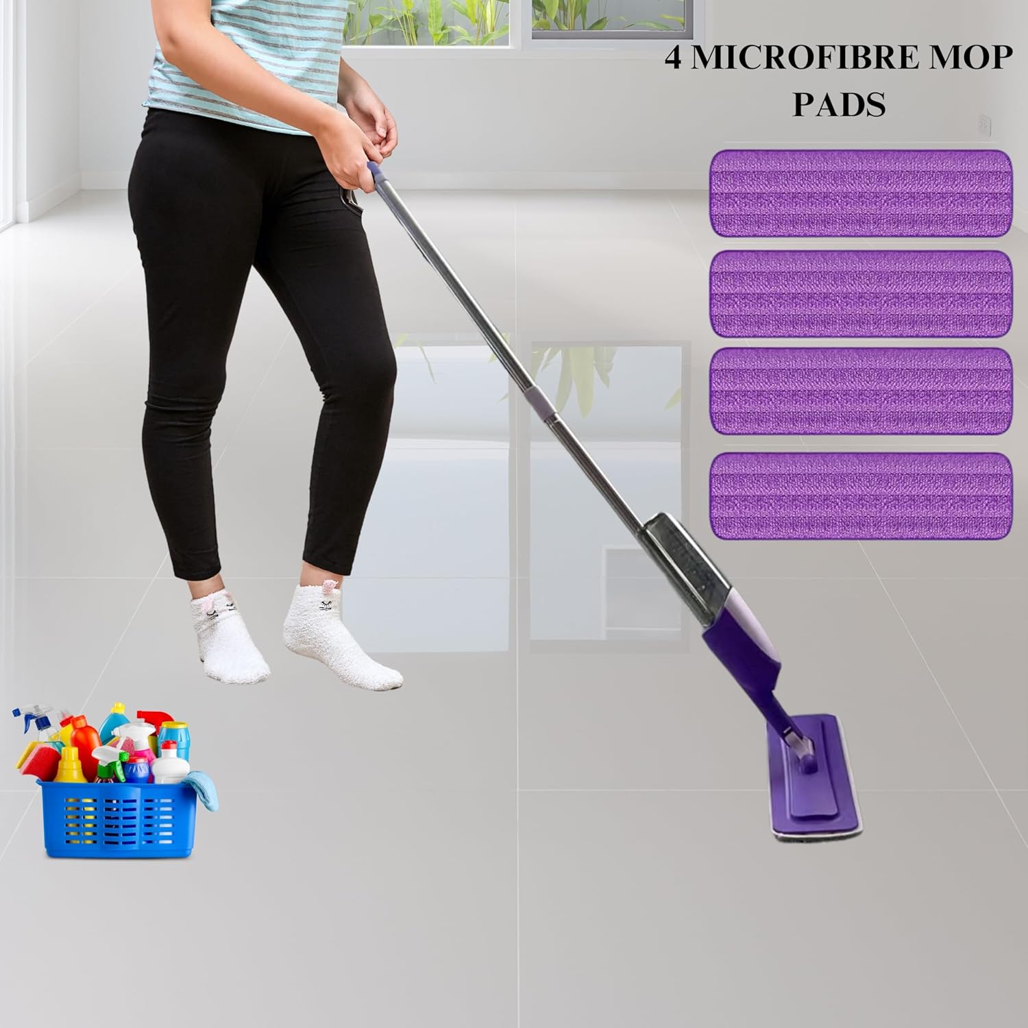 FLOORINGTON Spray Mop for Floor Cleaning Wet & Dry Microfiber Mop with 550ML Refillable Bottle, 4 Washable Pads, 4 Microfibre Cloth and 1 Scraper Perfect for Home, Kitchen, Hardwood, Tile Floors PS08 - Floorington