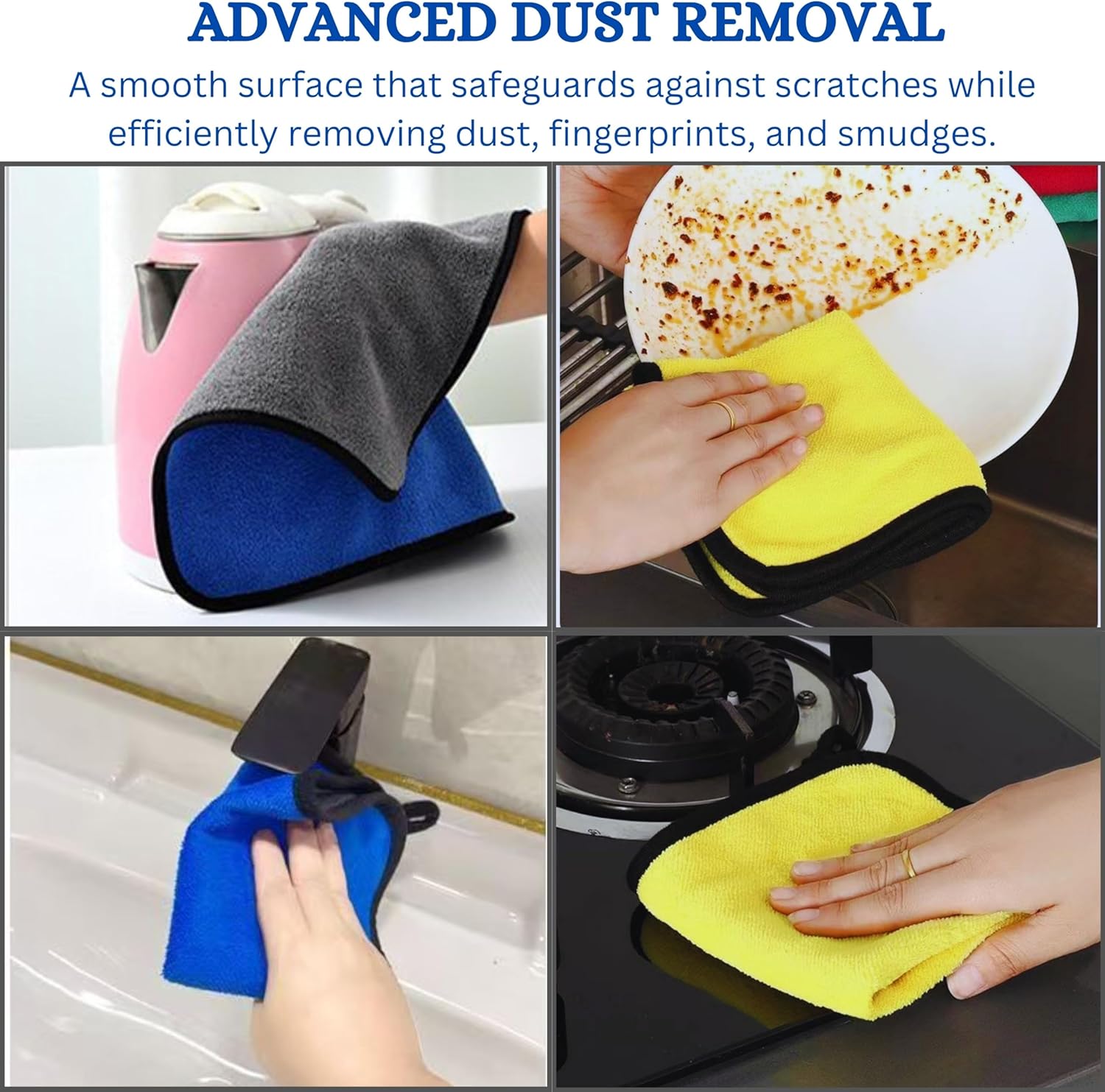 Floorington Premium Microfibre Cleaning Cloths Pack of 10, Double-layer, Lint Free Super Absorbent Towel for Household and Car Washing, Drying Size40 x 30 cm free Mini dustpan & brush set MT55 - Floorington