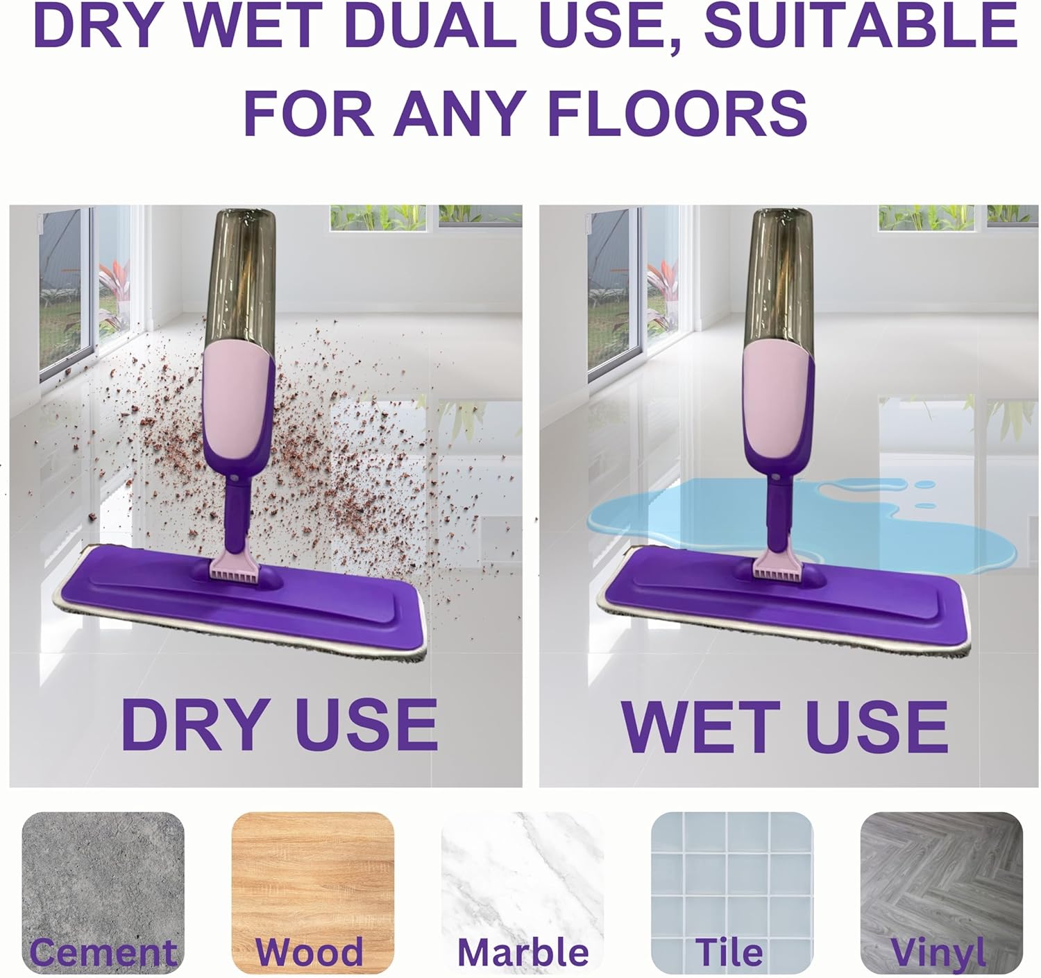 FLOORINGTON Spray Mop for Floor Cleaning Wet & Dry Microfiber Mop with 550ML Refillable Bottle, 4 Washable Pads, 4 Microfibre Cloth and 1 Scraper Perfect for Home, Kitchen, Hardwood, Tile Floors PS08 - Floorington