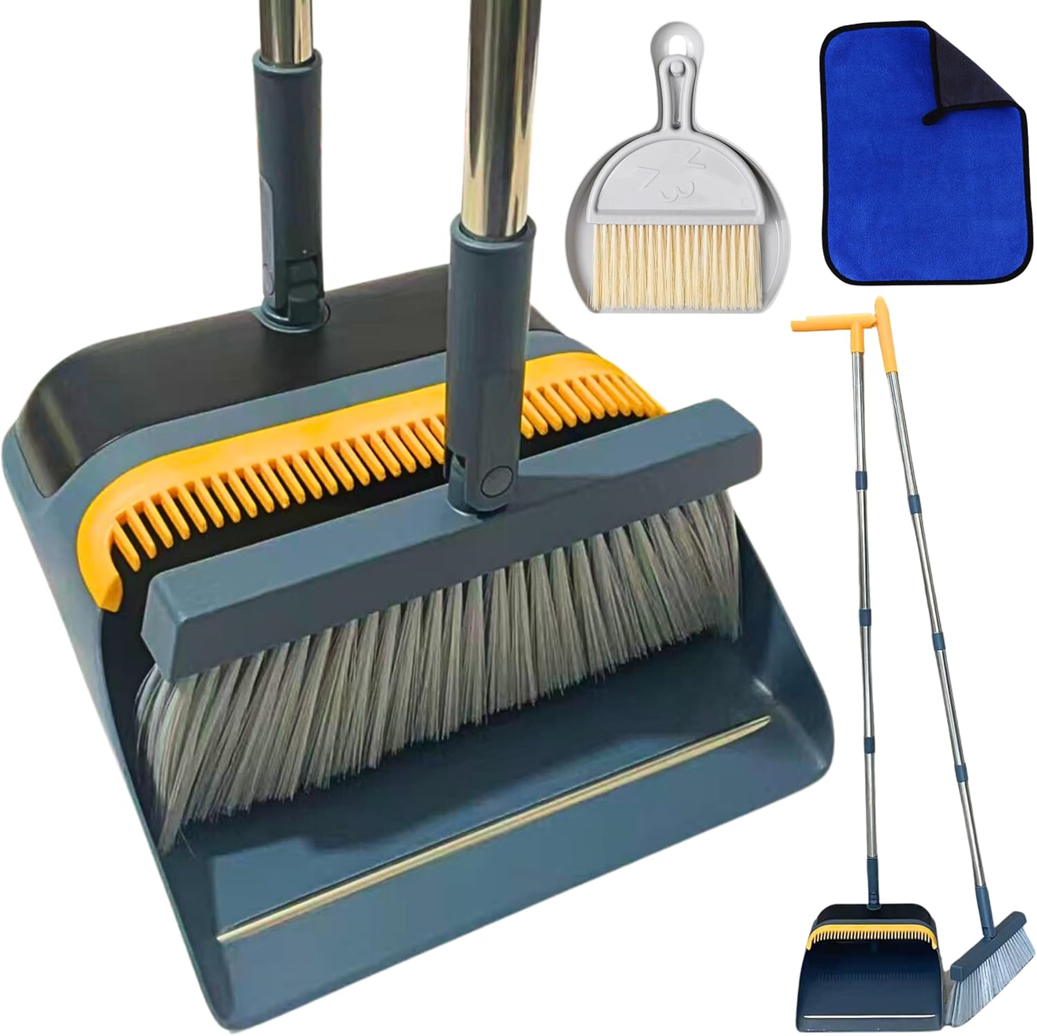 FLOORINGTON Long Handled Dustpan and Brush Set Upright Broom with Soft Bristles & Durable Dustpan for Indoor and Outdoor Cleaning Includes Free Mini Dustpan & Brush Set (Green & Black) - Floorington